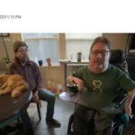 Russell Rawlings, a disability rights advocate who lives with cerebral palsy and relies on caregivers from California’s In-Home Supportive Services, discusses the need for a statewide system with caregiver Darrow Sprague on Feb. 14, 2023.