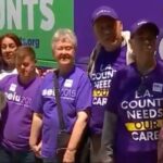 SEIU 2015 members on statewide bus tour in support of AB 1672, the "Our Care Counts" Bill