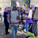 SEIU 2015 long term care workers rally outside the Fresno County Board of Supervisors office for a livable wage and access to healthcare.