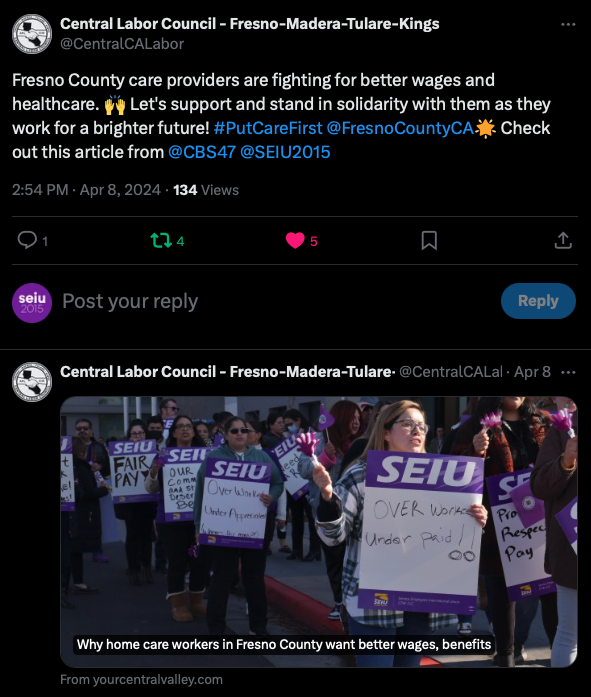 The Central Labor Council is standing in solidarity with Fresno IHSS providers!
